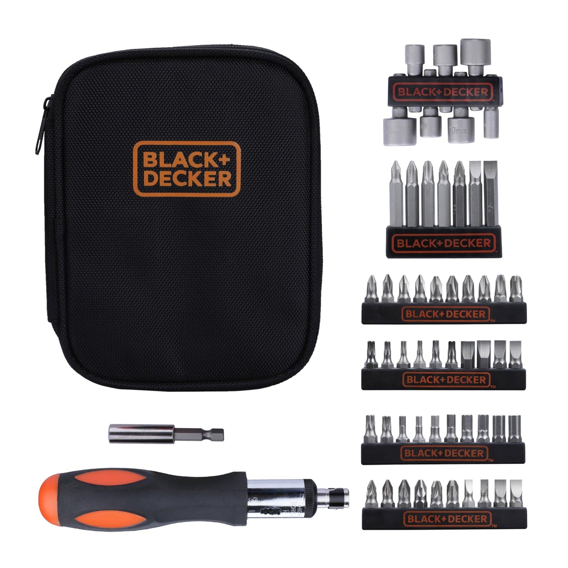 Black+Decker A7104-XJ - Juego de 56 piezas para atornillar A7104 con destornillador de carraca