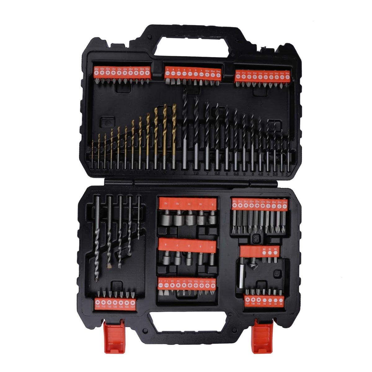 BLACK+DECKER Juego de 109 Piezas para Atornillar y Taladrar con Brocas de Titanio, Incluye Brocas para Metal, Mampostería y Madera, Maletín de Fácil Transporte - A7200-XJ