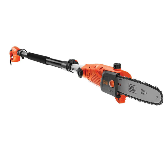 BLACK+DECKER Motosierra telescópica (pértiga), 800 W, 25 cm de longitud de espada, 2,7 m de longitud, 11 m/s, velocidad de cadena de 11 m/s, cabezal giratorio, PS7525-QS