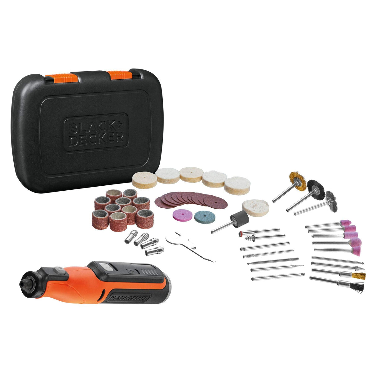 BLACK+DECKER Multi-Herramienta Rotativa 7,2V, Control de Velocidad Variable, Batería Integrada de 1.5Ah, Incluye 53 Accesorios y Estuche de Transporte, BCRT8IK