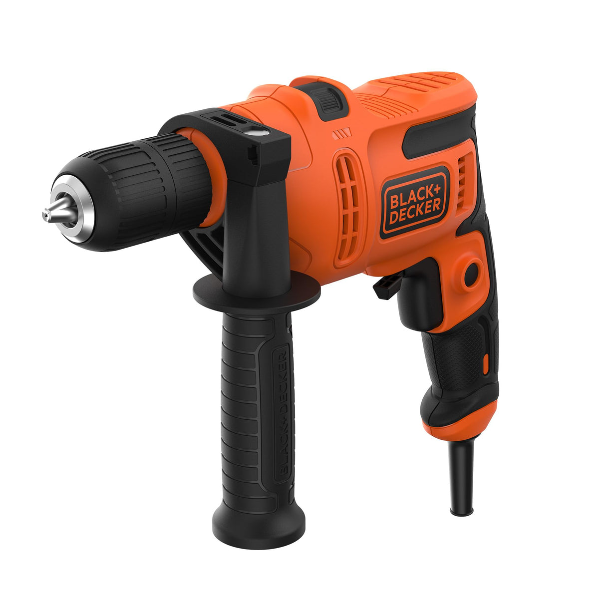 BLACK+DECKER Taladro percutor eléctrico 500W, potente 0-32.300 BPM para mampostería y hormigón, diseño compacto con empuñadura lateral, BEH200-QS