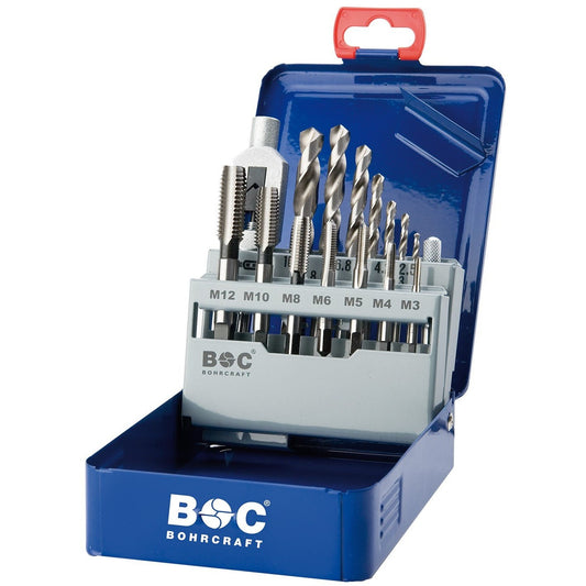 Bohrcraft 41201410015 - Bohrcraft Jg. Single taps DIN 352 HSS-G + Drills + Tap wrench metal box EGB15 //M3-M12