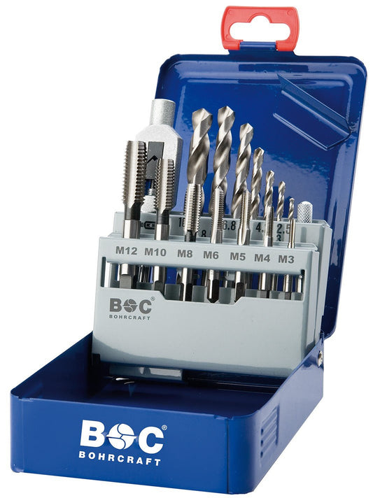 Bohrcraft 41201410015 - Bohrcraft Jg. machos unicos DIN 352 HSS - G+Brocas+Giramacho caja metálica EGB15 //M3 - M12 - Ferrotecnia