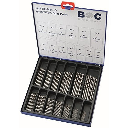 Bohrcraft 11201310130 - Bohrcraft Jg. DIN 338 N HSS-G drill bits, MG130 metal box // 1-6x0.5+3.3/4.2/130-pcs.