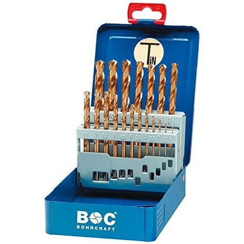Bohrcraft 11301310019 - Bohrcraft Jg. Forets DIN 338 N HSS-TiN, boîte métallique MT10 // 1-10x0,5/19 pcs.