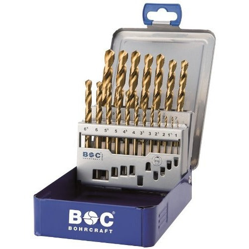 Bohrcraft 11301310025 - Bohrcraft Jg. DIN 338 N HSS-TiN drill bits, metal case MT13 // 1-13x0.5/25-pcs.