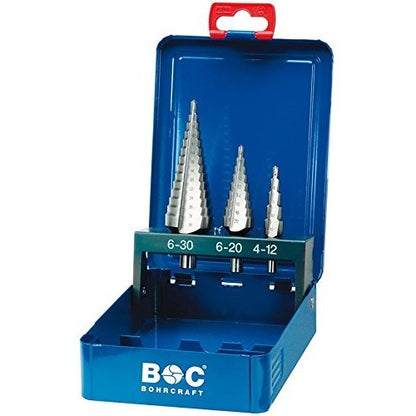 Bohrcraft 17601410003 - Bohrcraft Jg. HSS step drill bits, metal case // # 1 - 2A - 3A / 3-pcs.