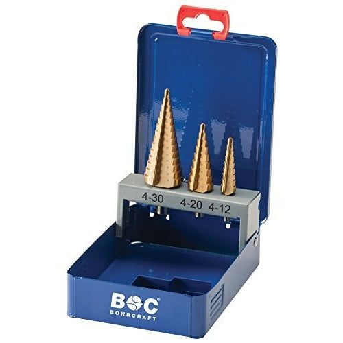 Bohrcraft 17611410003 - Bohrcraft Jg. HSS-TiN step drills, metal case // # 1 - 2A - 3A / 3-pcs.