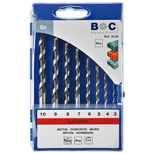 Bohrcraft 22501430008 - Bohrcraft Jg. LASER MD wall drill bits, plastic box // 3-10x1.0/8-pcs.