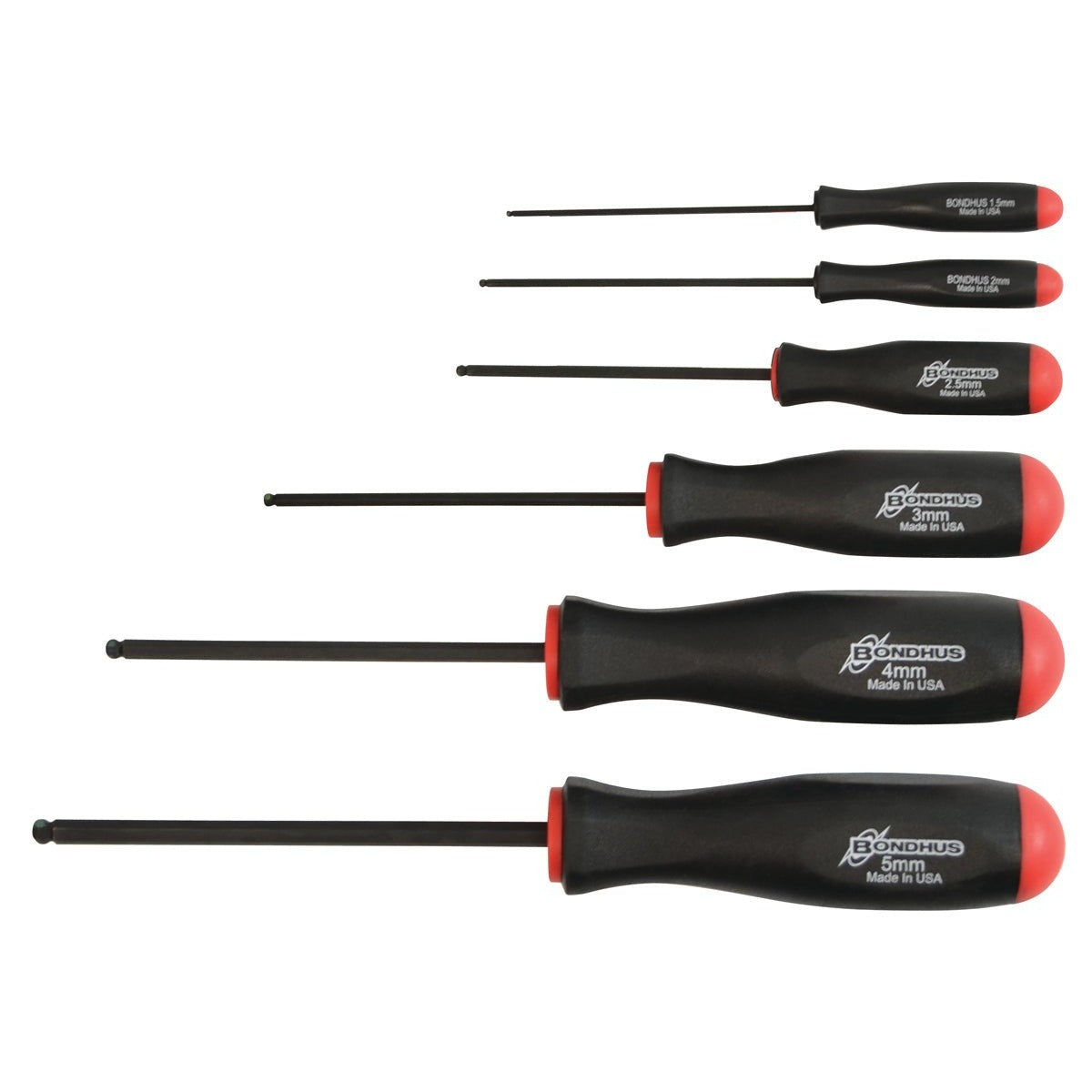 Bondhus 74686 - Set of 6 Bondhus ProHold Ball Tip Screwdrivers 1.5-5 mm.