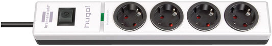 Brennenstuhl 1150610304 - Base múltiple con protección contra sobretensión hugo! blanca/negra (4 tomas) - Ferrotecnia