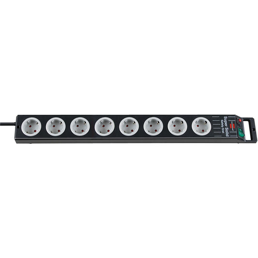 Brennenstuhl 1153380118 - Black Super-Solid-Line power strip with cable outlet opposite the switch (8 sockets)