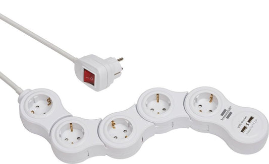 Brennenstuhl 1155350210 - Base múltiple maniobrable Vario - Power con puertos USB - Ferrotecnia