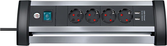 Brennenstuhl 1394000534 - Base múltiple Alu - Office - Line para sobremesa (4 tomas + 2 puertos USB) - Ferrotecnia