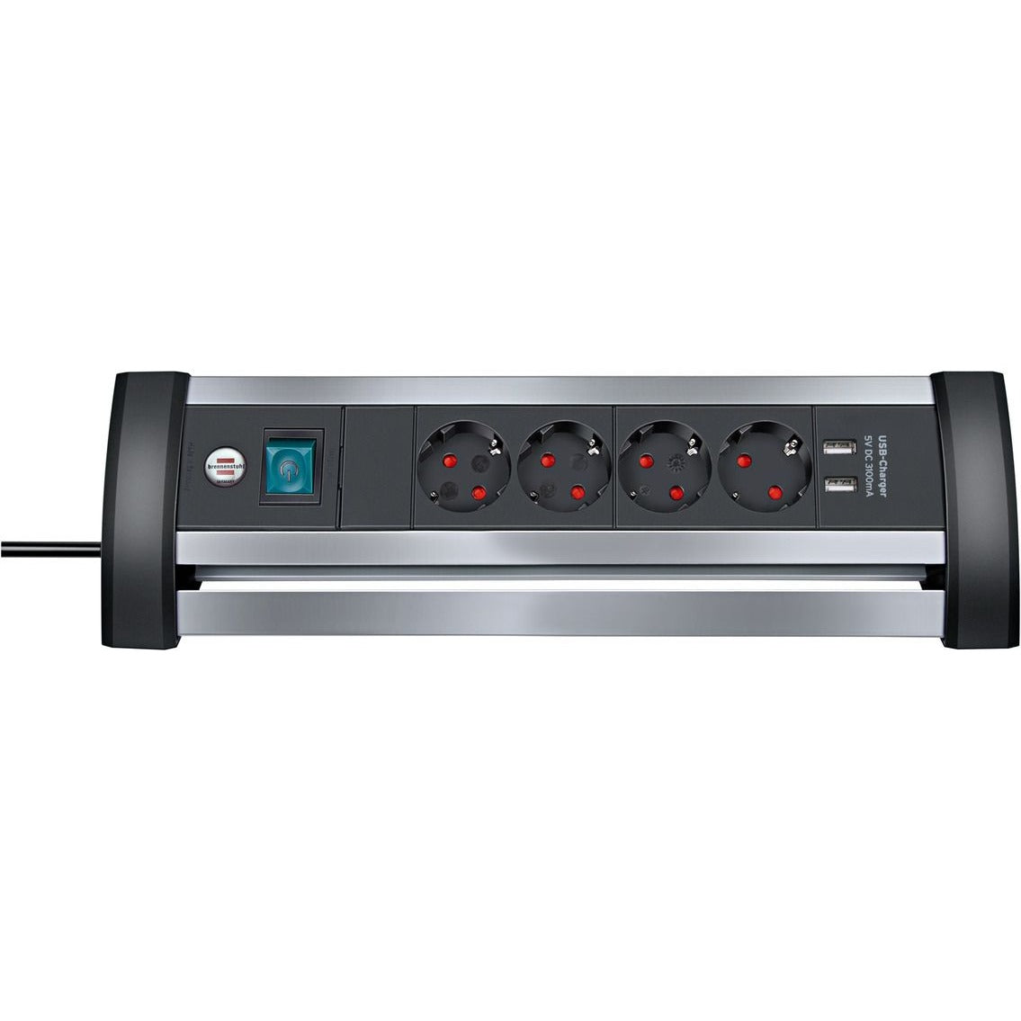 Brennenstuhl 1394000534 - Multiprise de bureau Alu-Office-Line (4 prises + 2 ports USB)
