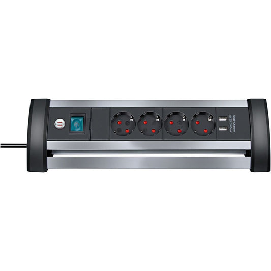 Brennenstuhl 1394000534 - Base múltiple Alu-Office-Line para sobremesa (4 tomas + 2 puertos USB)