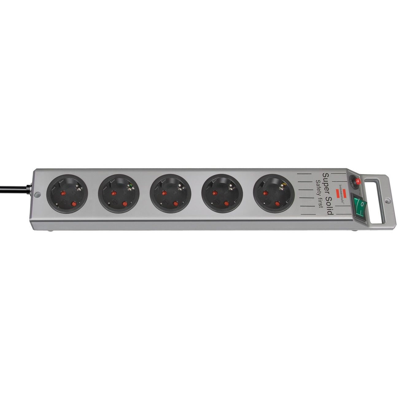 Brennenstuhl Super-Solid-Line multi-socket base, silver, with cable outlet on the side opposite the switch