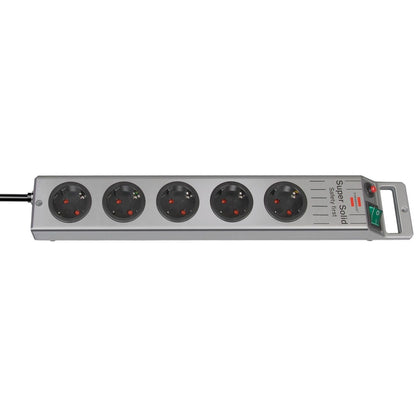 Brennenstuhl Super-Solid-Line multi-socket base, silver, with cable outlet on the side opposite the switch