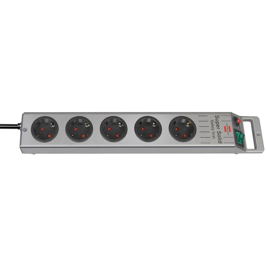 Brennenstuhl Super-Solid-Line multi-socket base, silver, with cable outlet on the side opposite the switch