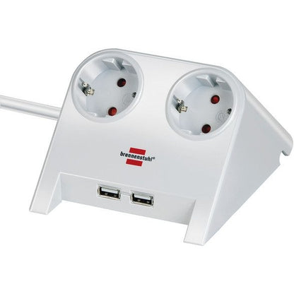Brennenstuhl Base de tomas múltiples de sobremesa con 2 tomas y 2 puertos USB