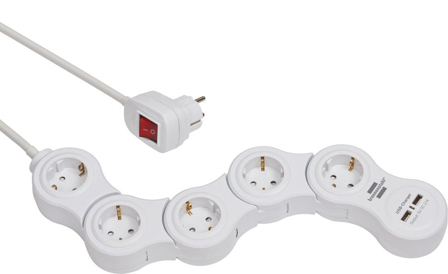 Brennenstuhl 1155350210 - Base múltiple maniobrable Vario-Power con puertos USB