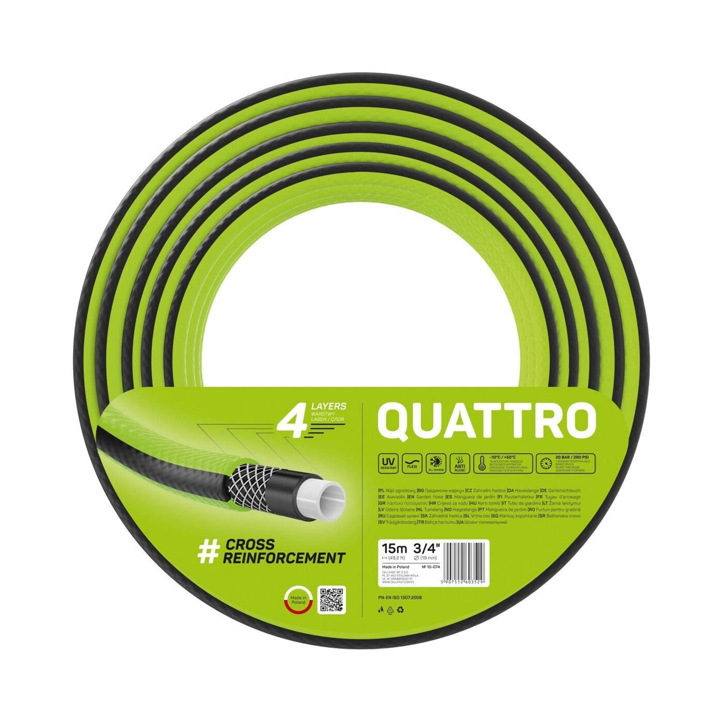 Cellfast 10-074 - Manguera de jardín Quattro 3/4" 15m