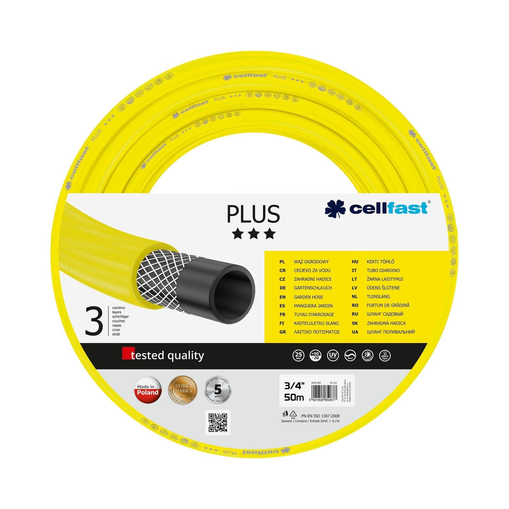 Cellfast 10-221 - Manguera de jardín Plus 3/4" 50m