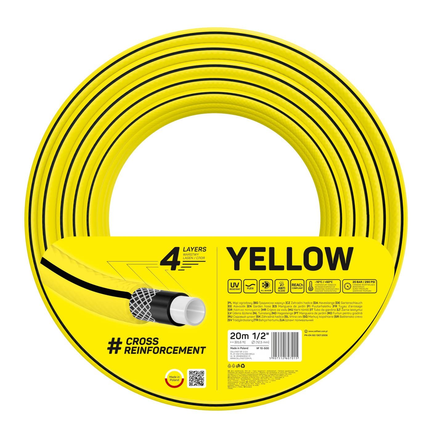 Cellfast 10-500 - Manguera de jardín Yellow 1/2" 20m