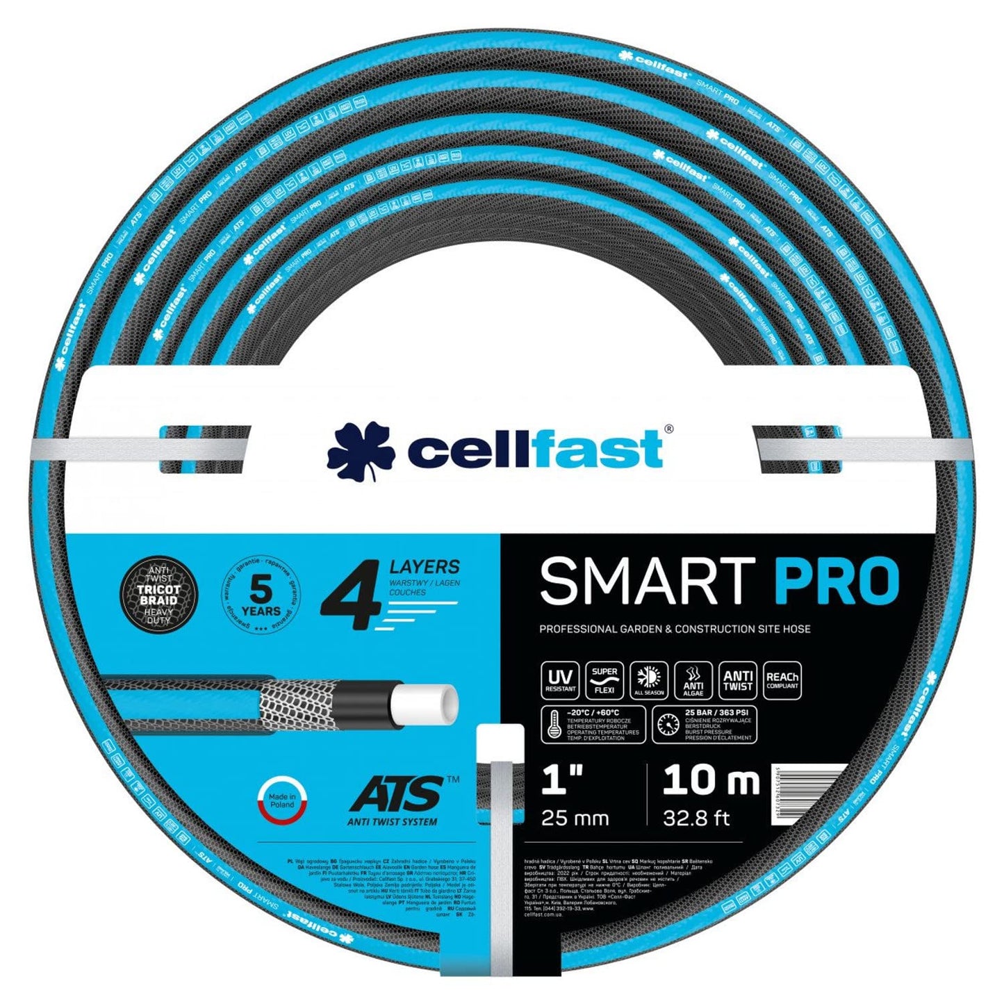 Cellfast 13-434 - Manguera de jardín Smart Pro ATS 1" 10 m