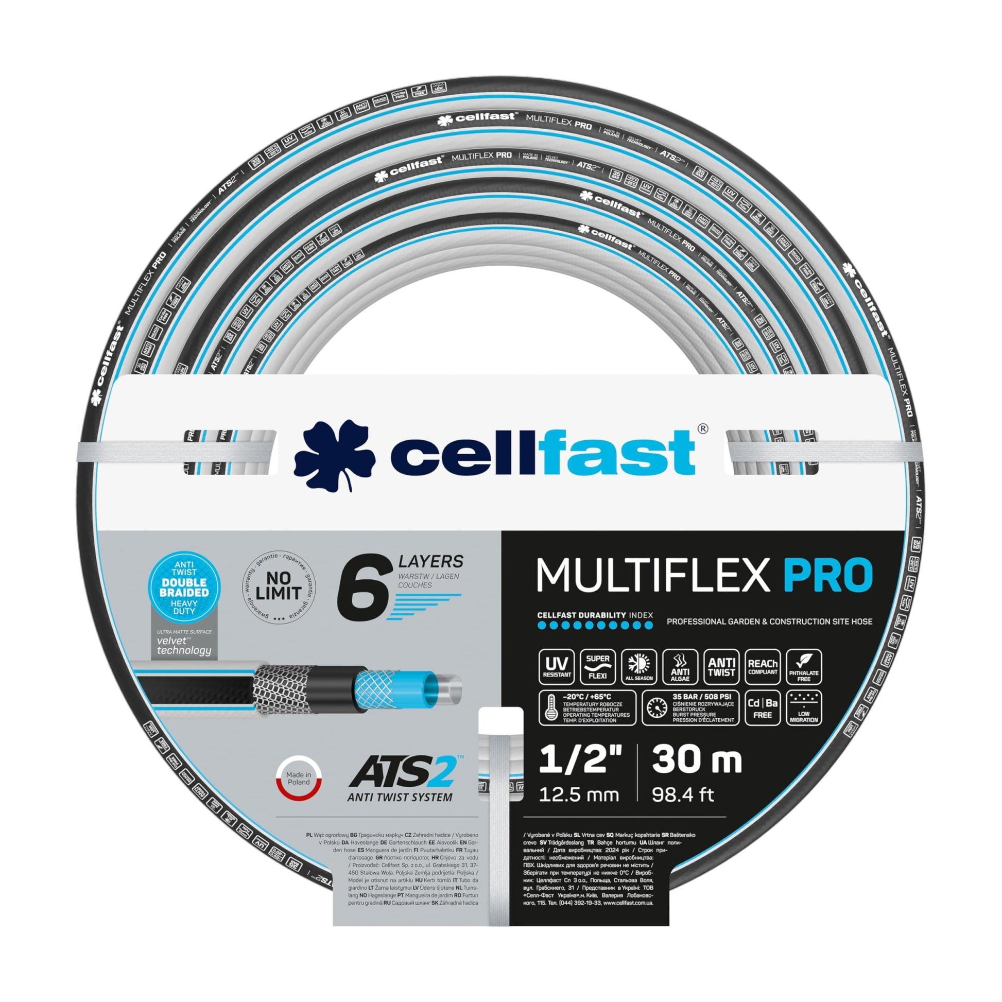 Cellfast 13-801 - Manguera de jardín Multiflex Pro ATS2 1/2" 30m