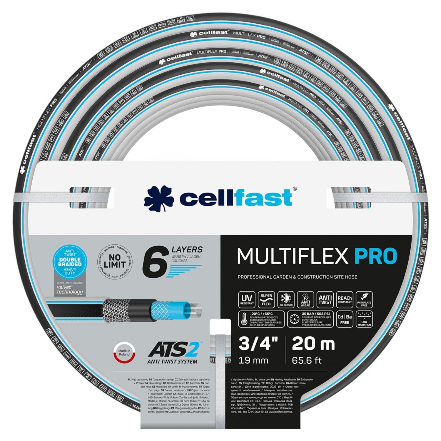 Cellfast 13-820 - Manguera de jardín Multiflex Pro ATS2 3/4" 20m