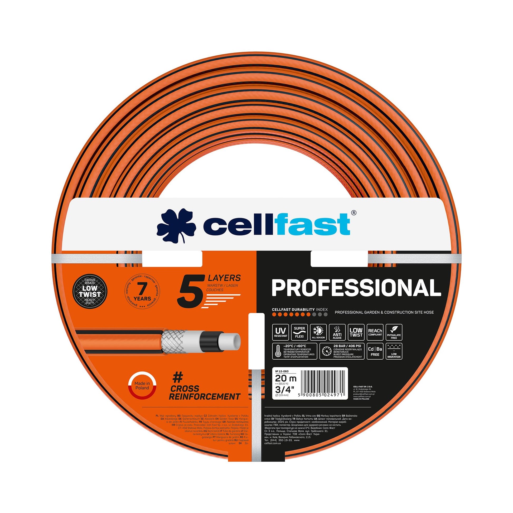 Cellfast 15-060 - Manguera de jardín Professional 3/4" 20m