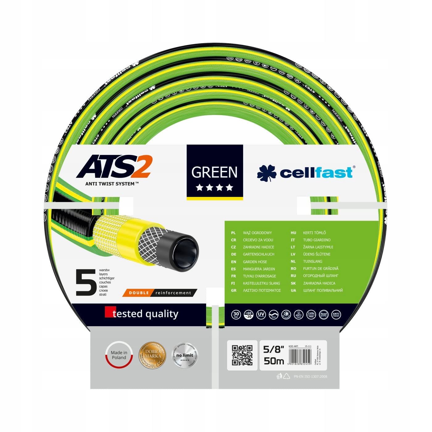 Cellfast 15-111 - Manguera de jardín Green ATS 5/8" 50m