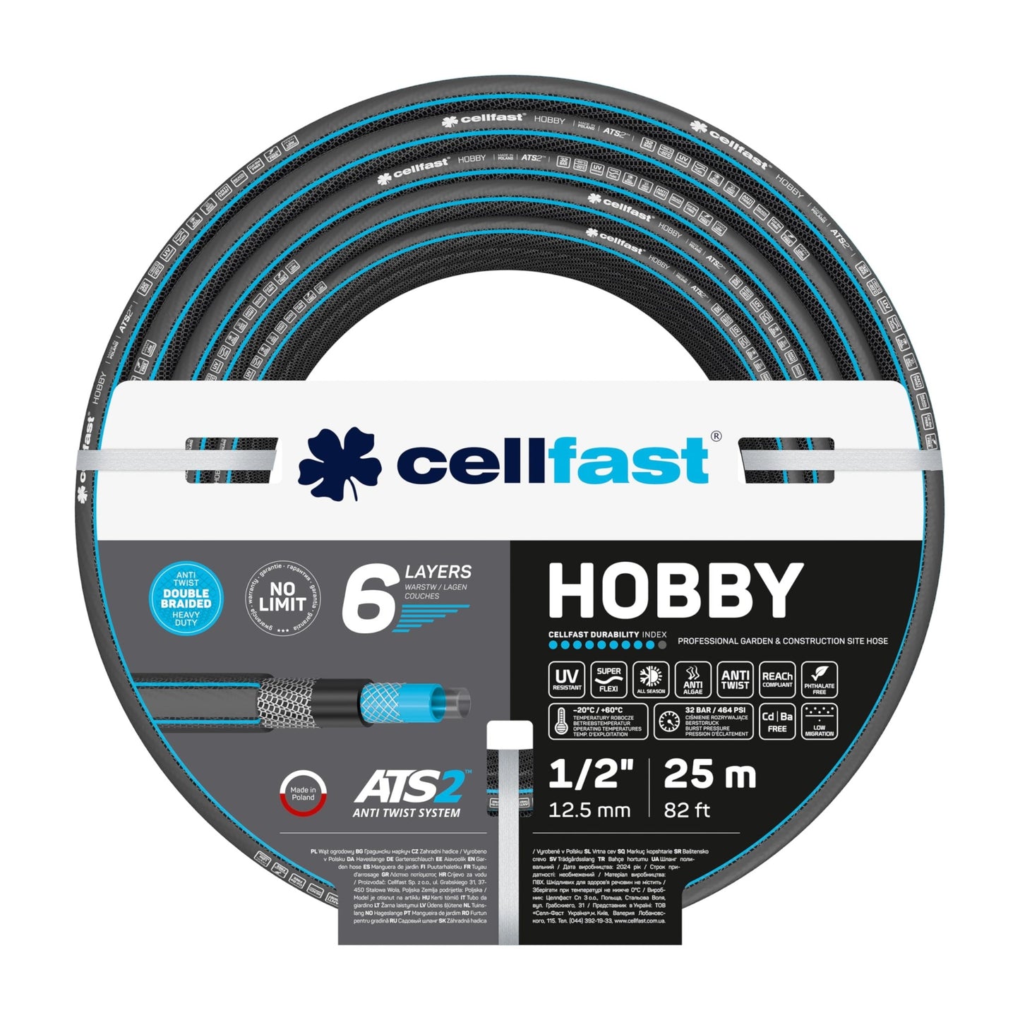 Cellfast 16-200 - Manguera de jardín Hobby ATS 1/2" 25 m