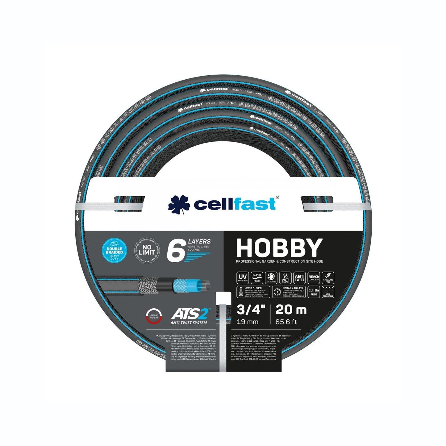 Cellfast 16-222 - Manguera de jardín Hobby ATS 3/4" 20 m
