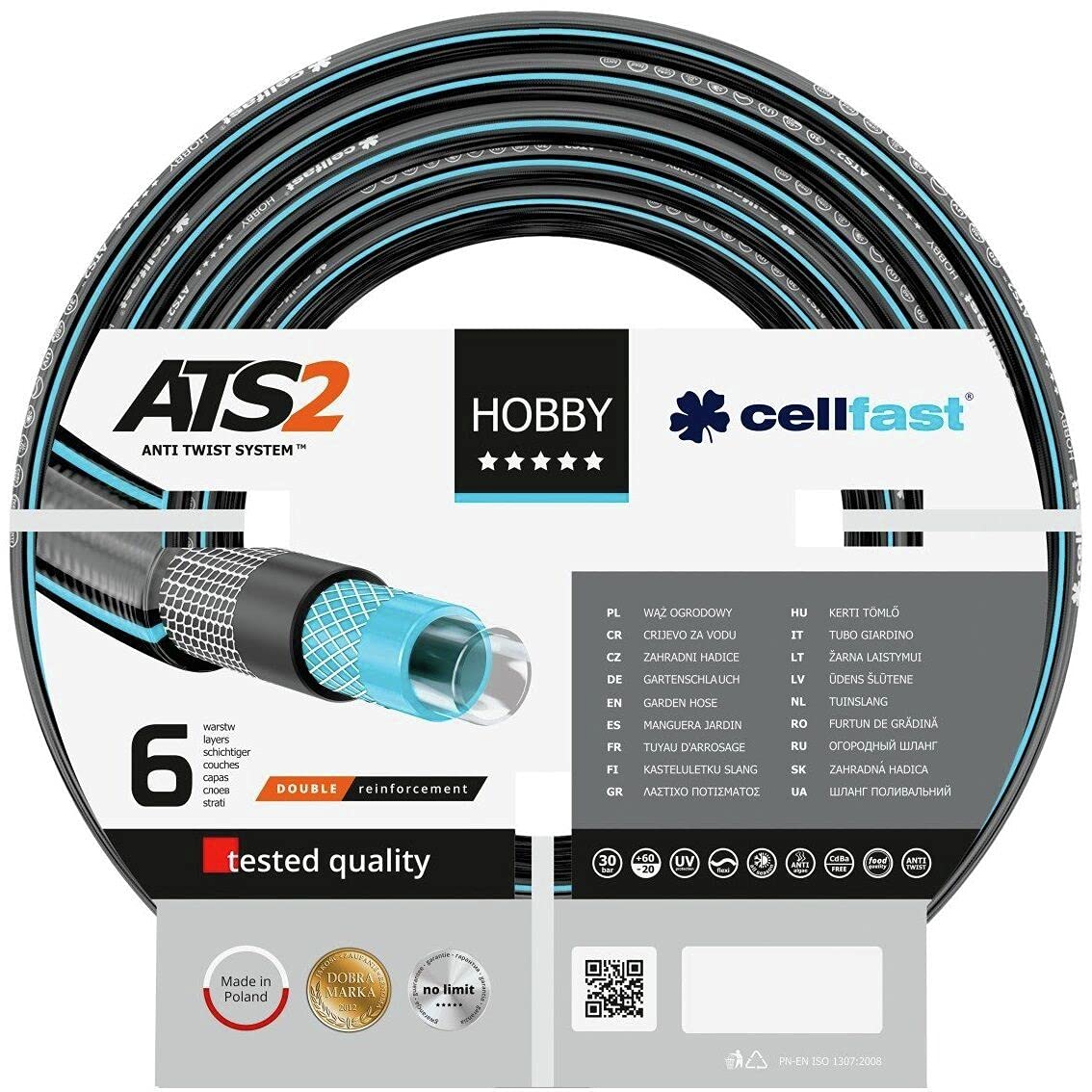 Cellfast 16-296 - Manguera de jardín Hobby ATS 3/4" 45 m