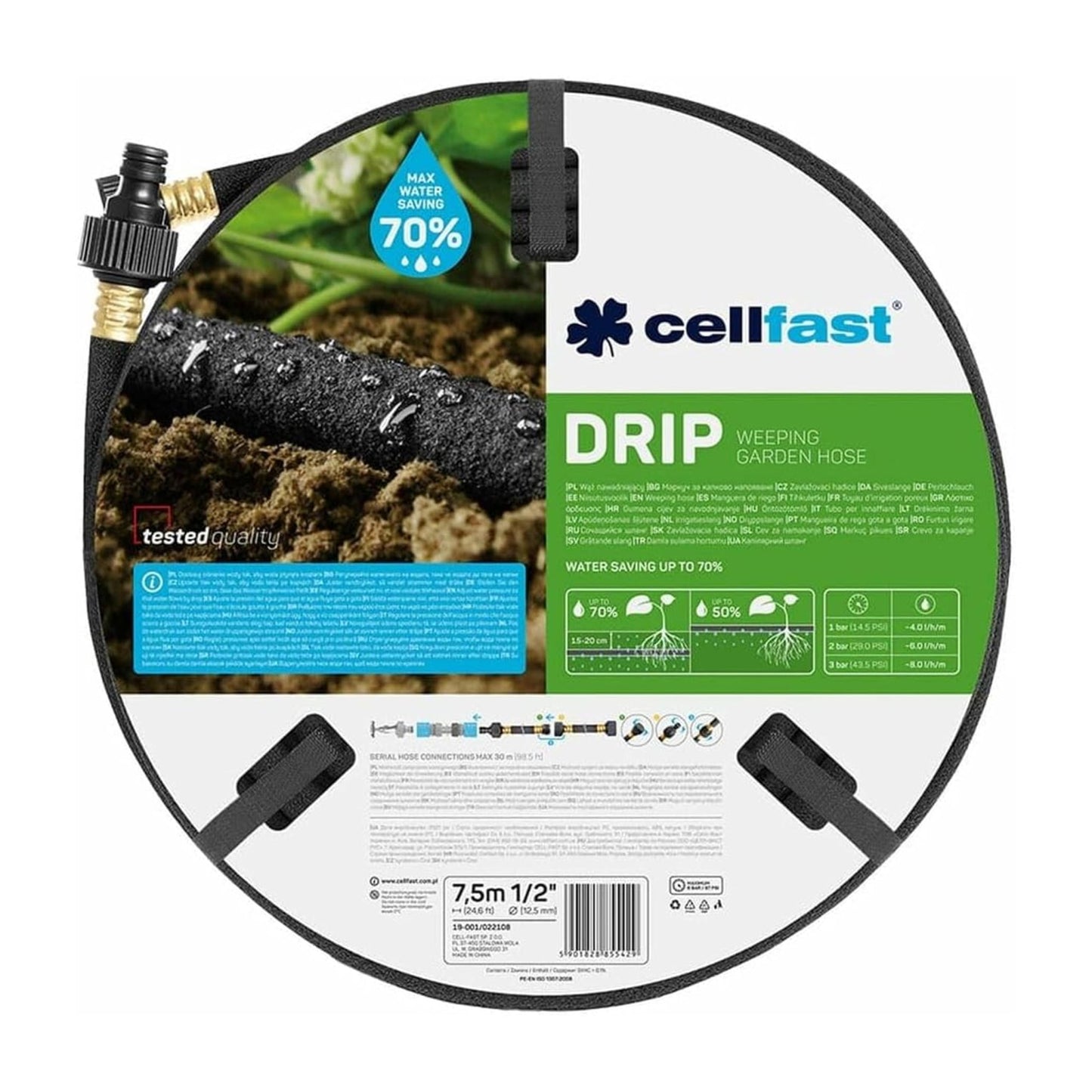 Cellfast 19-001C - Manguera de riego por goteo Drip 1/2" 7,5m