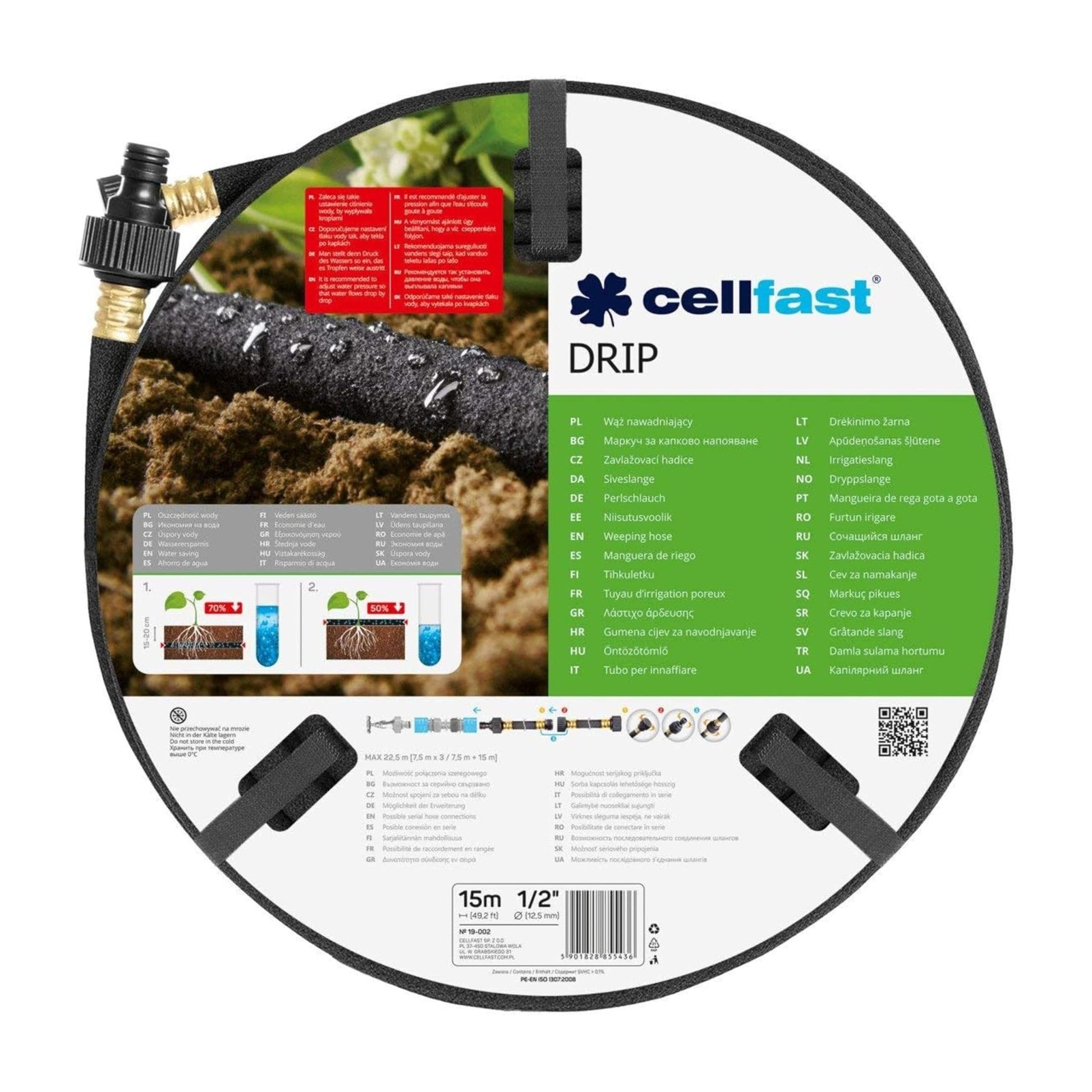 Cellfast 19-002 - Manguera de riego por goteo Drip 1/2" 15m
