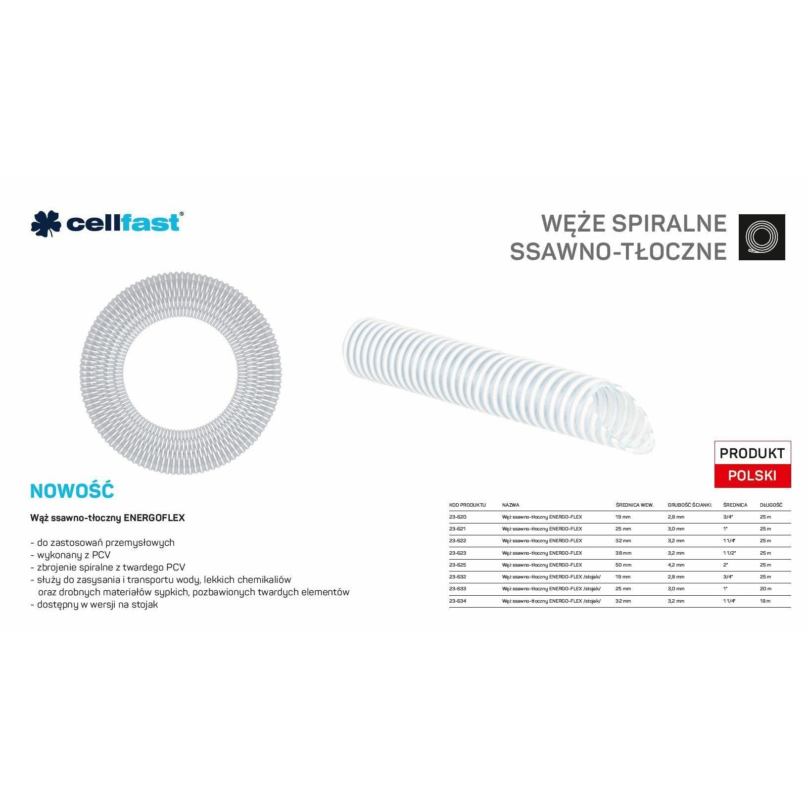 Cellfast 23-625 - Manguera de aspiración e impulsión para bombas 50mm x 25 m transparente Energo-Flex - Ferrotecnia