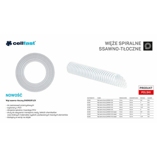 Cellfast 23-625 - Manguera de aspiración e impulsión para bombas 50mm x 25 m transparente Energo-Flex - Ferrotecnia