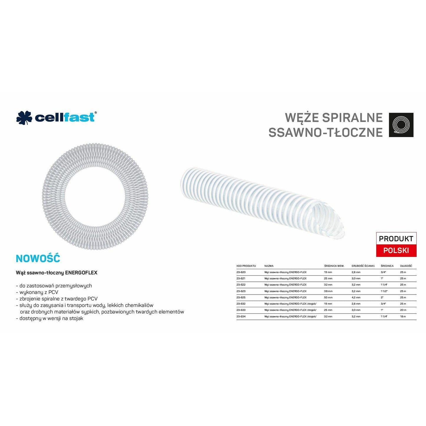 Cellfast 23-634 - Manguera de aspiración e impulsión para bombas 32mm x 16 m transparente Energo-Flex
