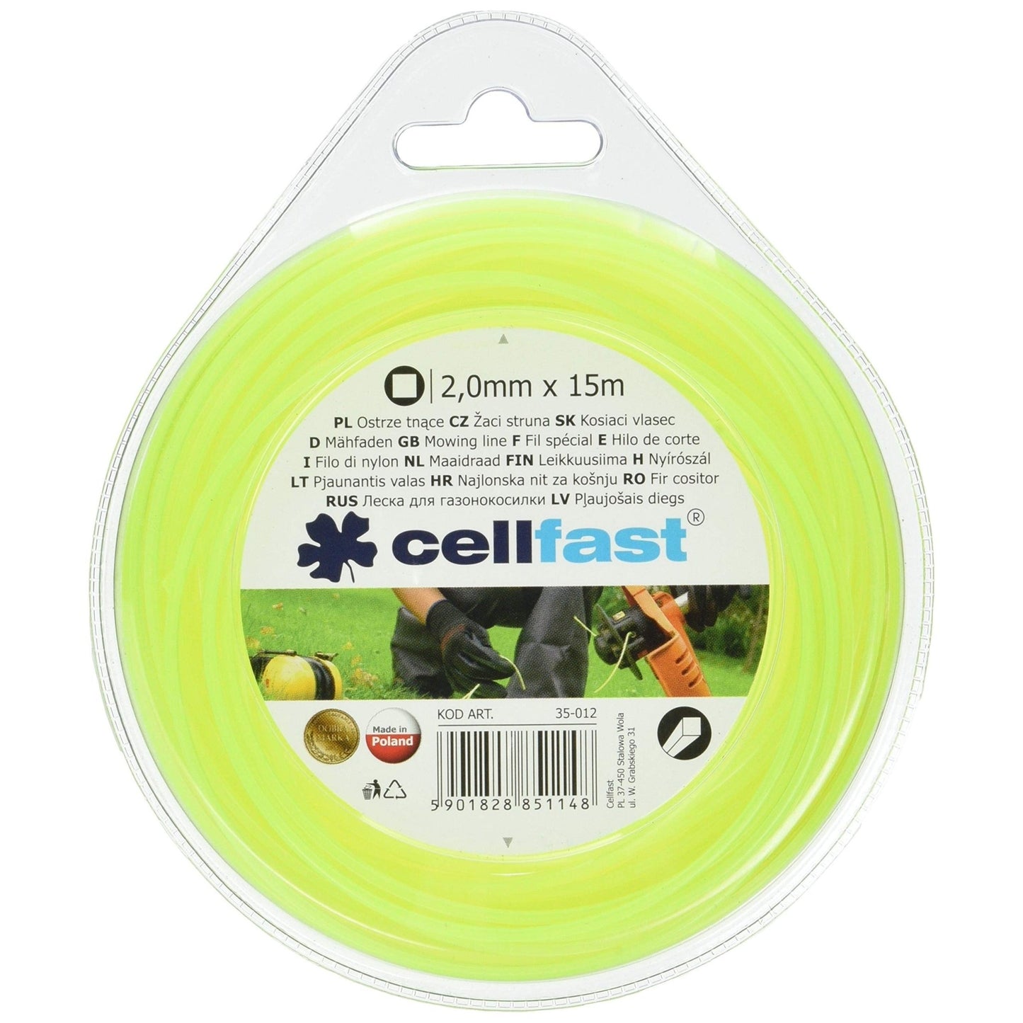 Cellfast 35-012 - Hilo de corte para desbrozadora Standard 2,0 mm, 15 m, cuadrado - Ferrotecnia
