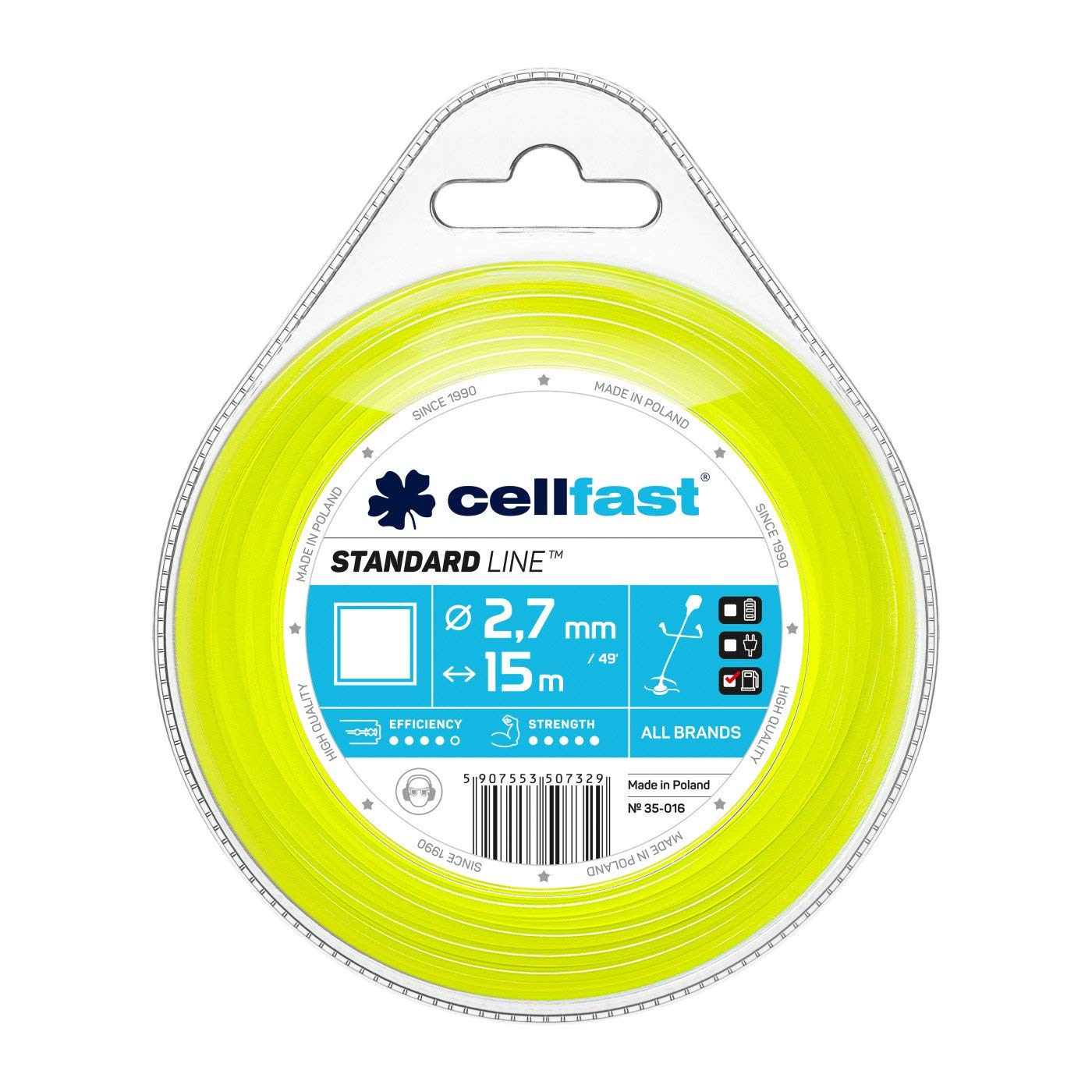 Cellfast 35-016 - Hilo de corte para desbrozadora Standard 2,7 mm, 15 m, cuadrado