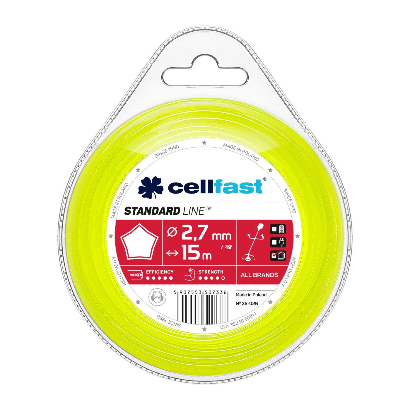 Cellfast 35-026 - Hilo de corte para desbrozadora Standard 2,7 mm, 15 m, estrella