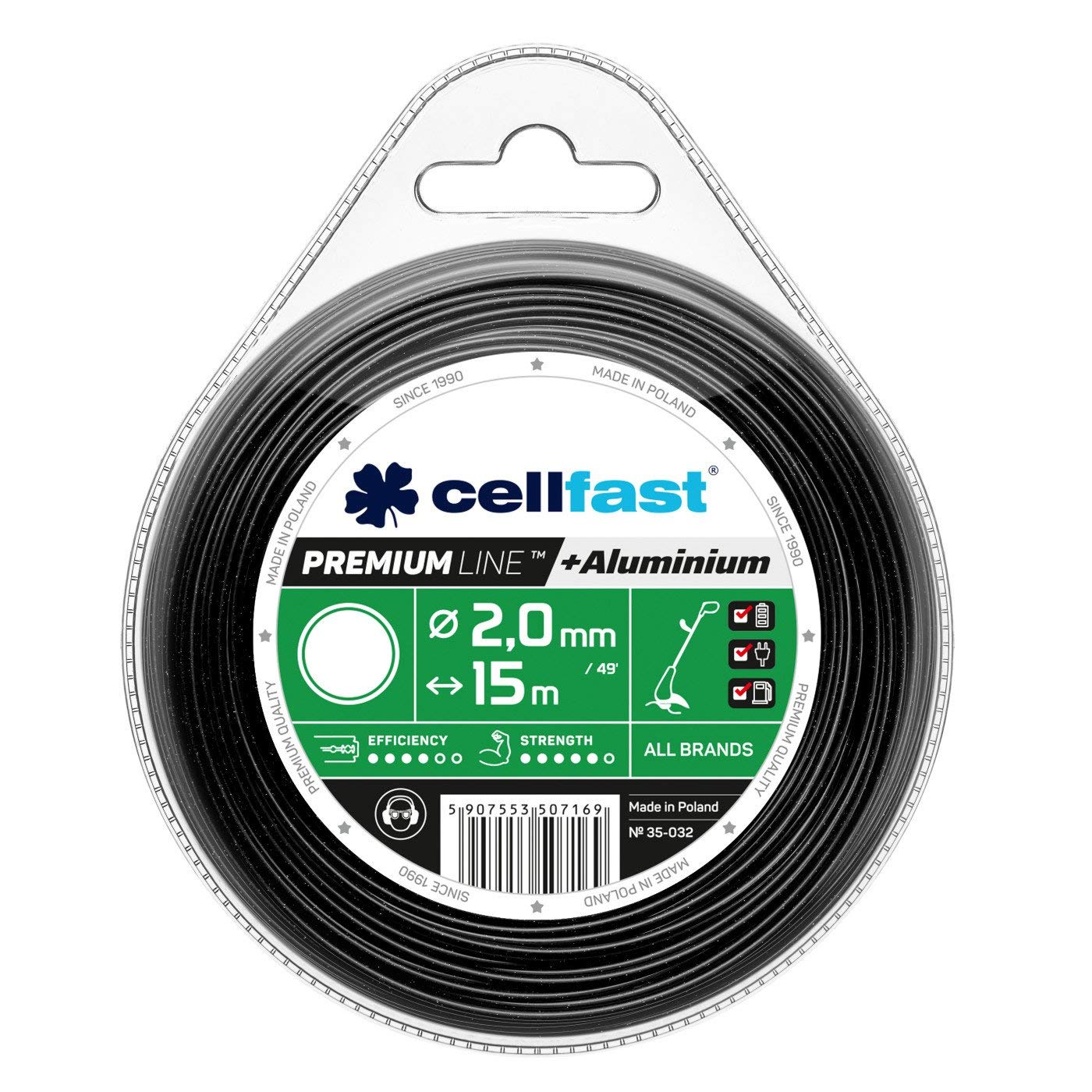 Cellfast 35-032 - Hilo de corte para desbrozadora Premium 2,0 mm, 15 m, redondo