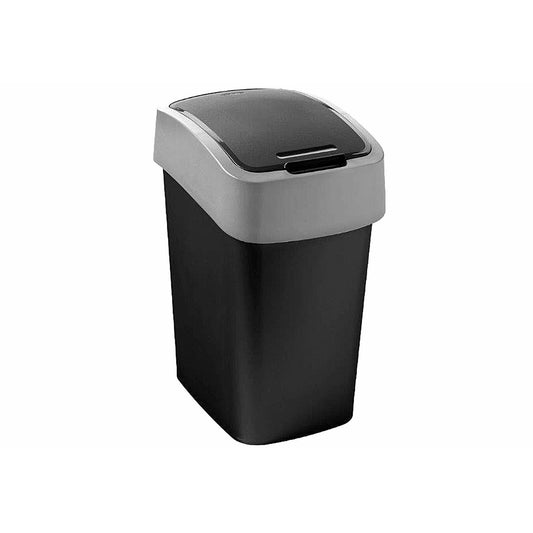 Curver 02170 de y09 – 00, Cubo de la basura multiusos para papelera Flip ,10 L, plástico, Negro/Gris, 19x24x35cm