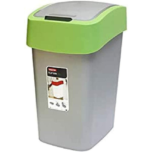 Curver 02171-P 80-00 contenedor de residuos con Solapa, 25 L, Plata/Verde