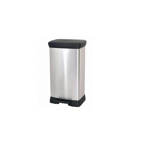CURVER 187177 - Cubo de Basura con Pedal (50 L, Polipropileno, Metal, 39 x 29 x 73 cm), Polipropileno, metálico(version antigua)