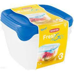 Curver 2045387 Fresh & Go Box Frescura Cuadrado Plástico Transparente/Azul Conjunto de 3