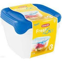 Curver 2045387 Fresh & Go Box Frescura Cuadrado Plástico Transparente/Azul Conjunto de 3 - Ferrotecnia